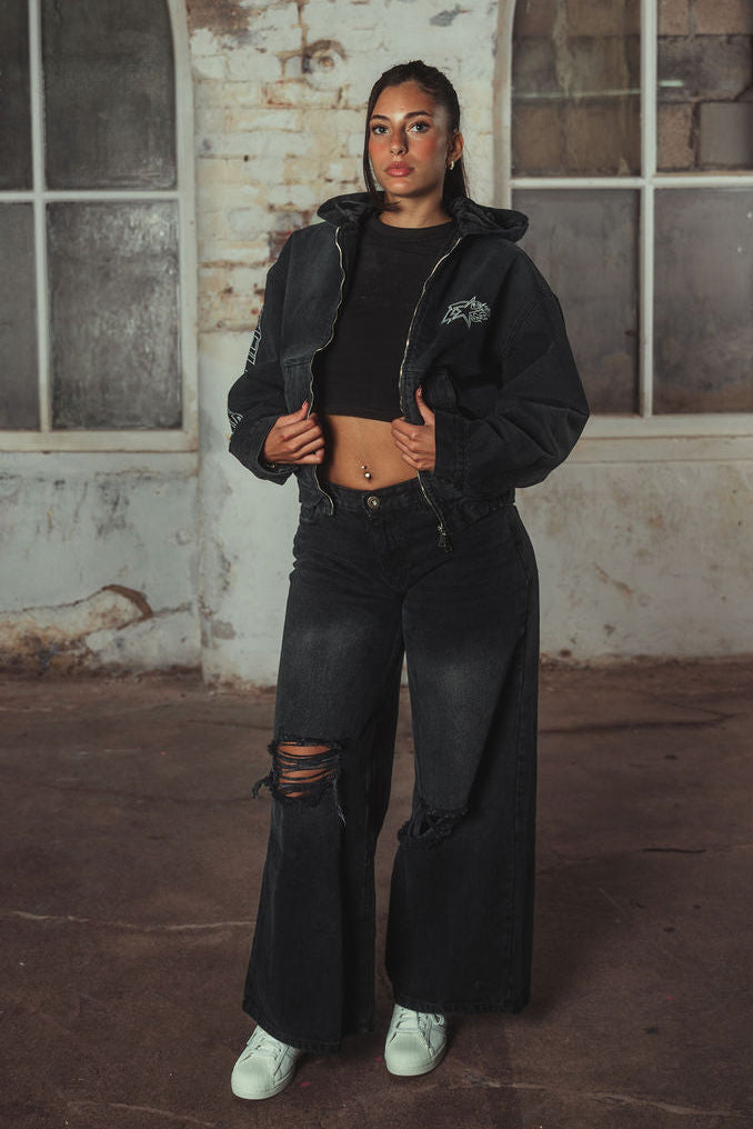 Bassey Hoodie Denim Jacket Washed Black