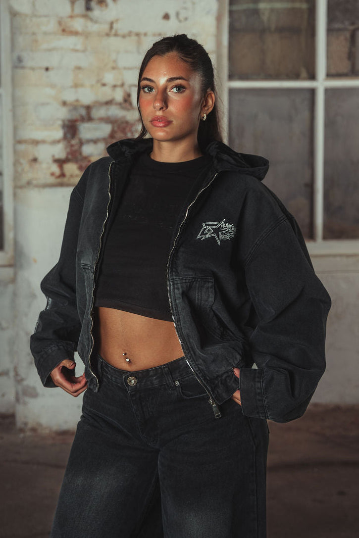 Bassey Hoodie Denim Jacket Washed Black