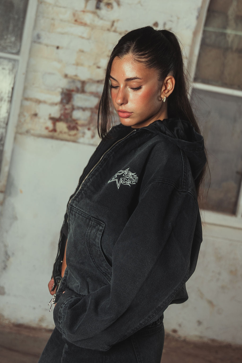 Bassey Hoodie Denim Jacket Washed Black