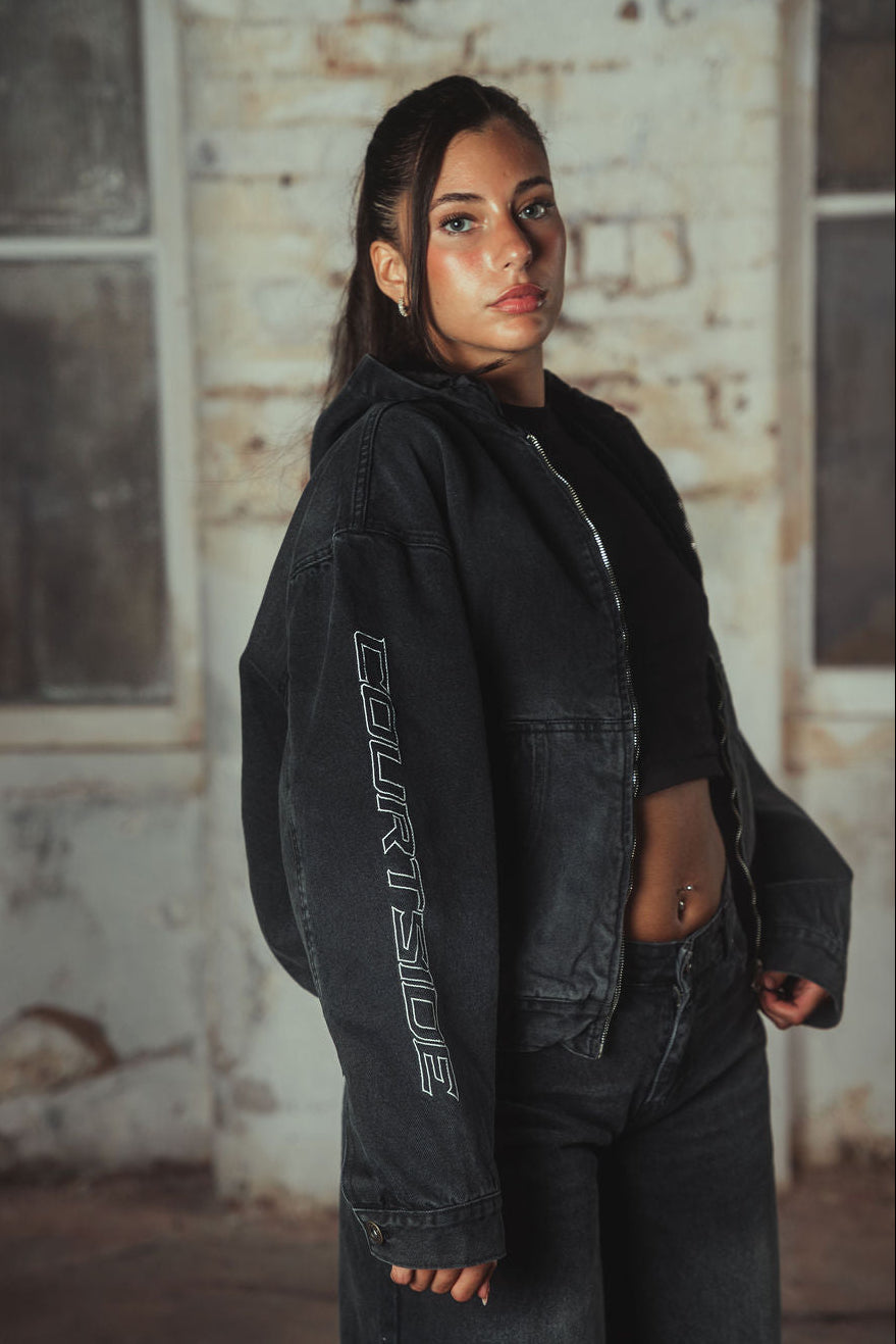 Bassey Hoodie Denim Jacket Washed Black