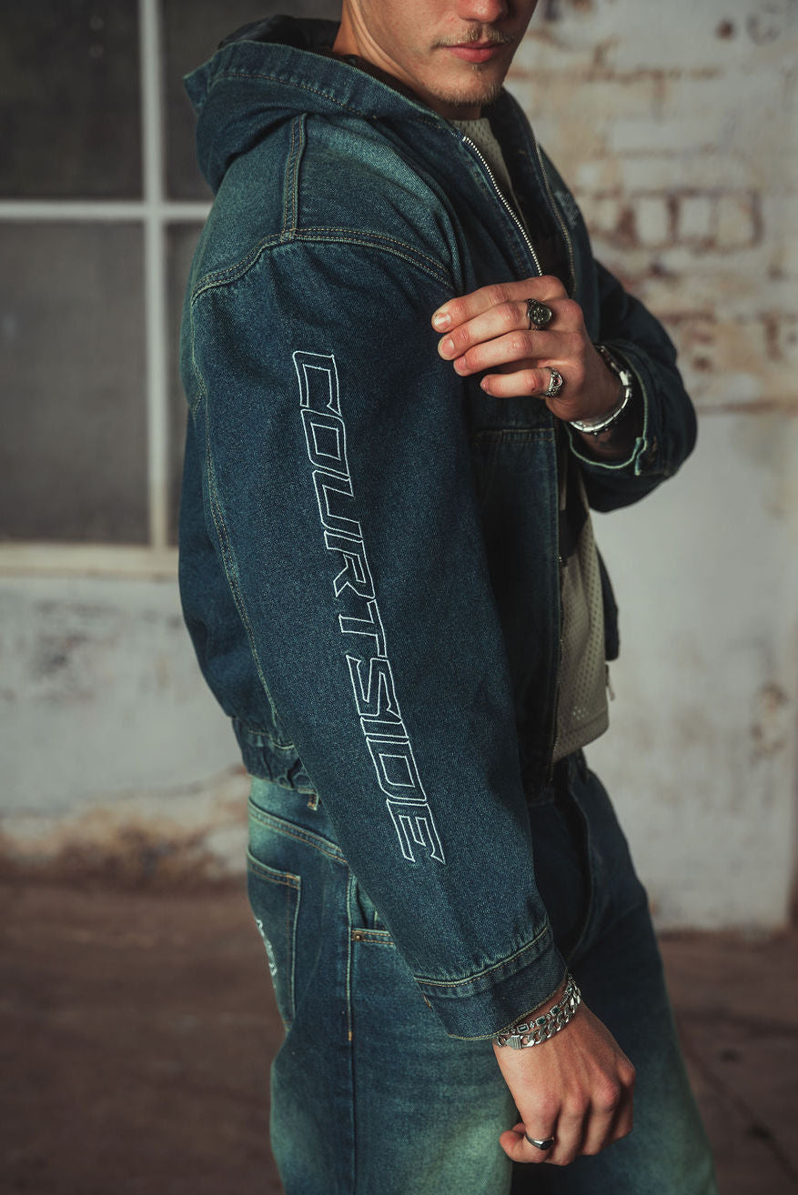 Bassey Hoodie Denim Jacket Washed Blue