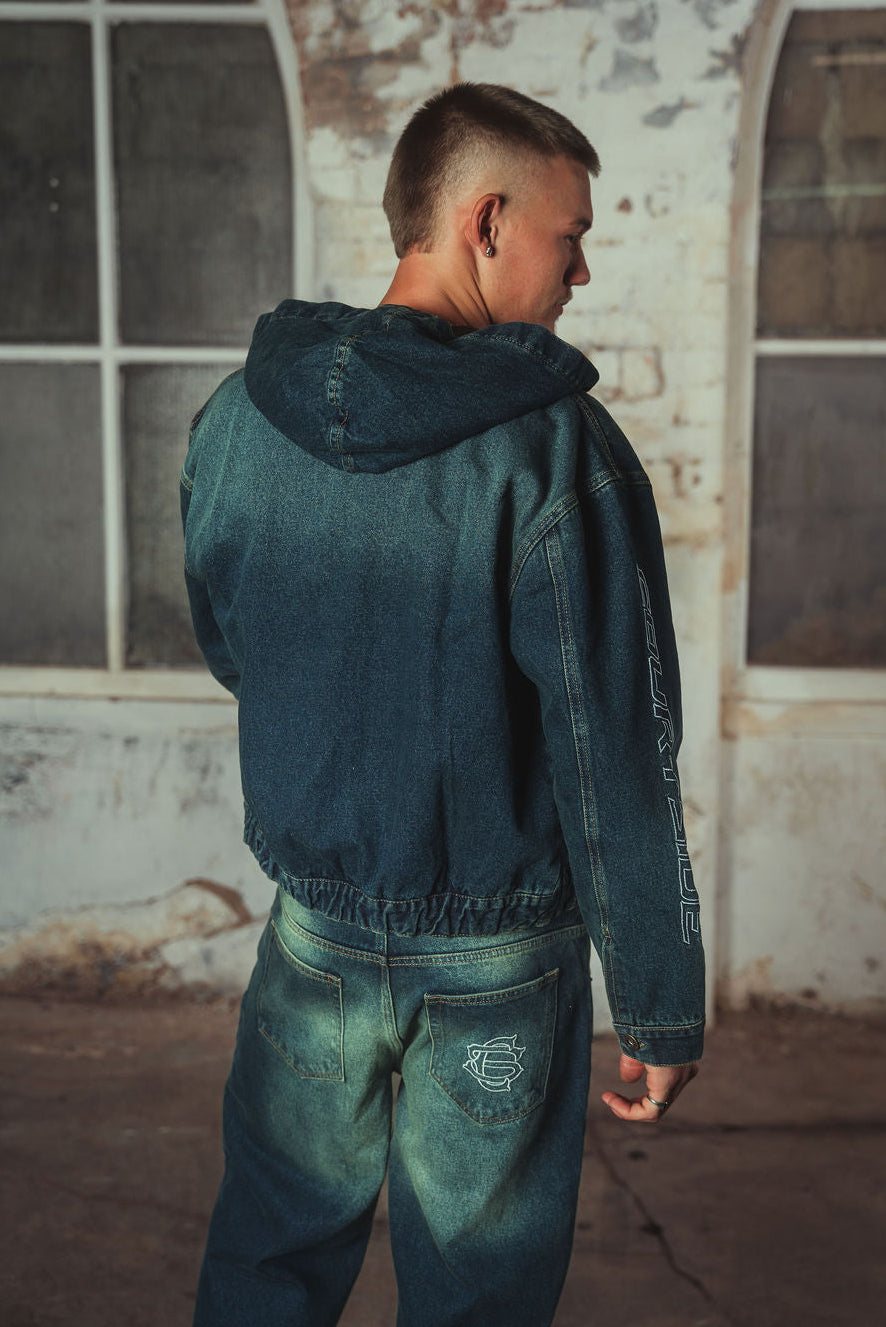 Bassey Hoodie Denim Jacket Washed Blue