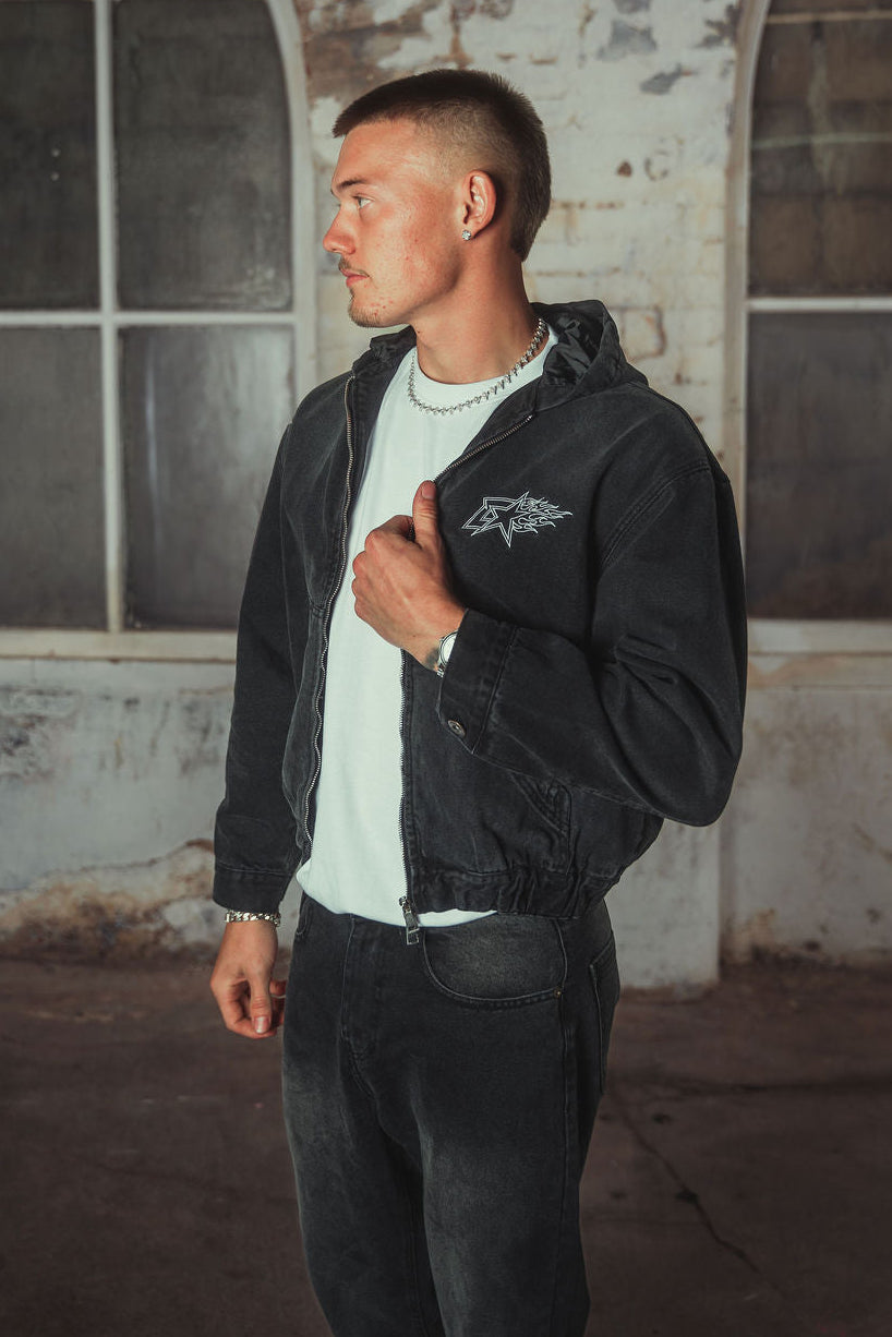 Bassey Hoodie Denim Jacket Washed Black