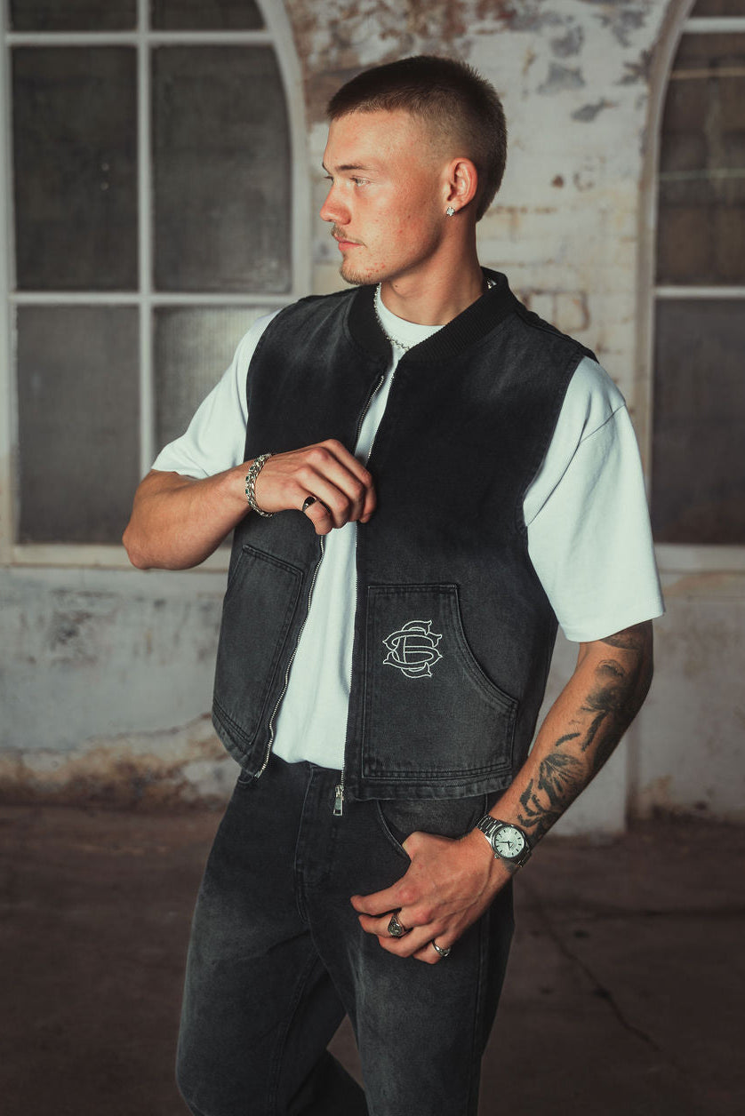 Amie Denim Gilet Washed Black