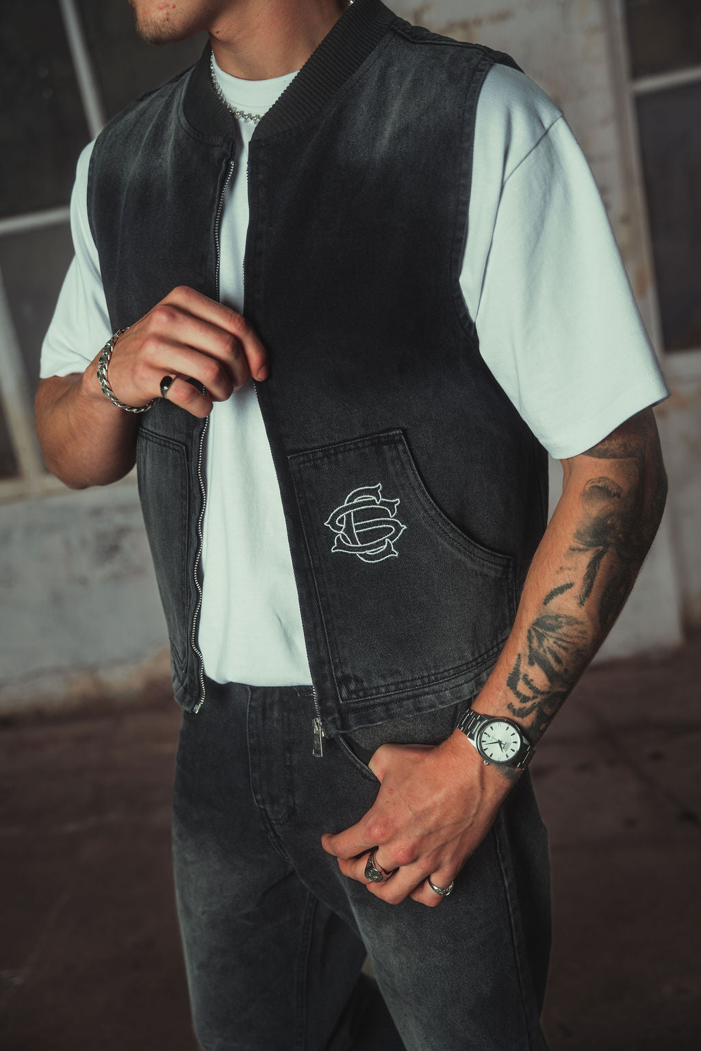 Amie Denim Gilet Washed Black